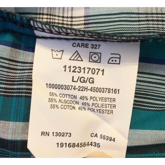 Wrangler Western Wear Mens Shirt Large Teal Plaid Modern Fit Snap Closure Cowboy - Picture 7 of 14